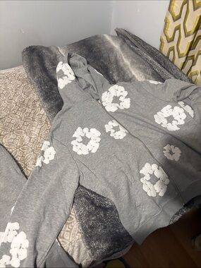 Gray Floral Print Zip Hoodie Sweatshirt